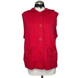 VTG Y2K Cute Red Button Down Hooded Vest